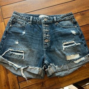 Kancan Womens Distressed Buttonfly Denim Shorts Size Medium (9/28) NWOT